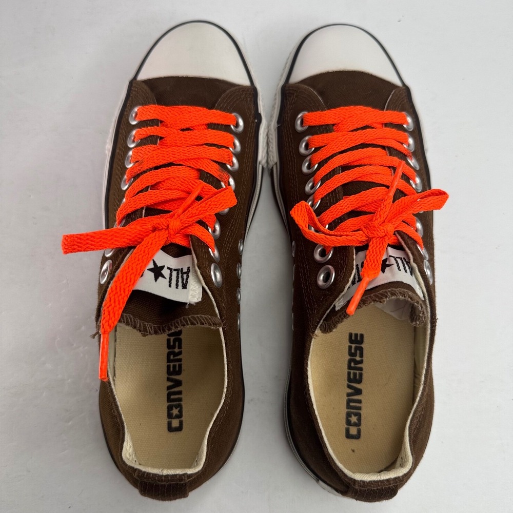 Converse Chuck Taylor All Star Brown Striped Midsole Neon Orange Laces Womens 8 - Picture 6 of 8